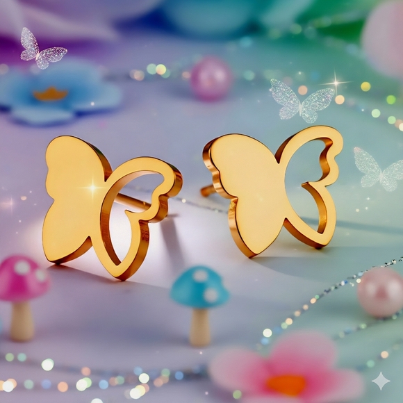 🆕️Glamorous 18K Gold-Plated Butterfly Stud Earrings Minimalistic Fashion Style - Picture 5 of 12